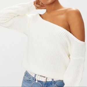 Missguided off the shoulder cropped sweater cream
